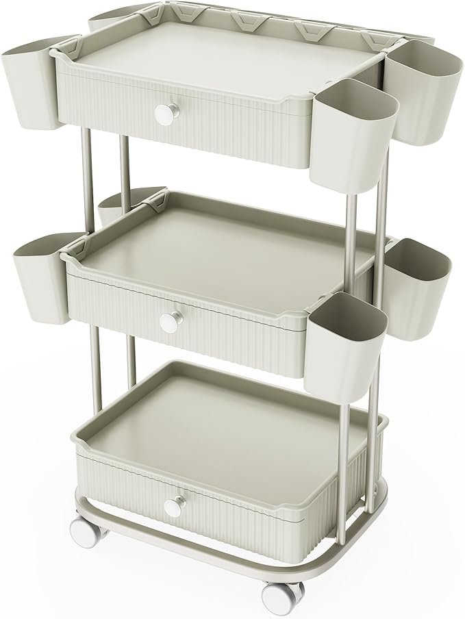 3 Tier Drawer Beauty Cart with 12 Movable Storage Organizer, Thickened ABS & by pouseayarMassageTable