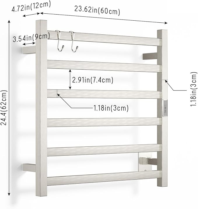 Wall Mounted Towel Warmer Square 6 Bars - Image 2