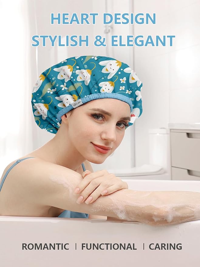 Years calm Shower Caps for Women Reusable Waterproof, Double Layer Waterproof - Image 5
