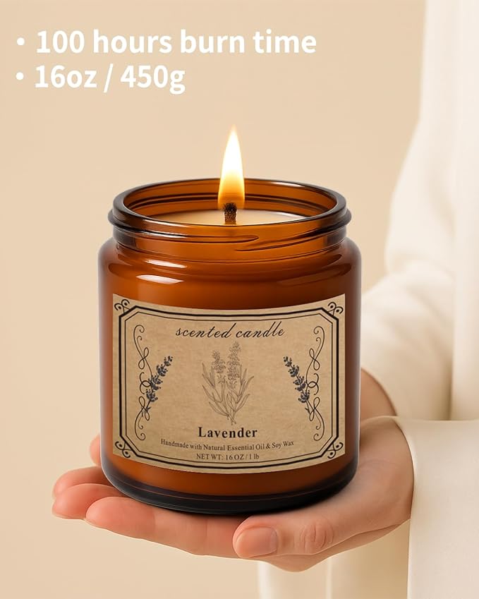 Candles for Home Scented, 16oz Large Soy Wax Lavender Scented Candle, 100 Hour - Image 4