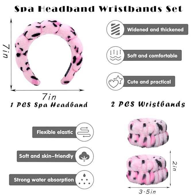 Tetizo Spa Headbands for Washing Face Wristband Set Sponge Makeup Skincare - Image 2