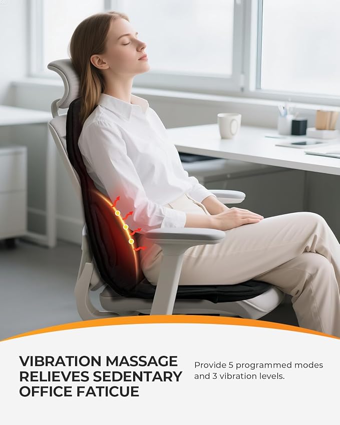 CooCoCo Back Massager with Heat, 8 Vibrating Motors Massage Chair Pad with 2 - Image 2