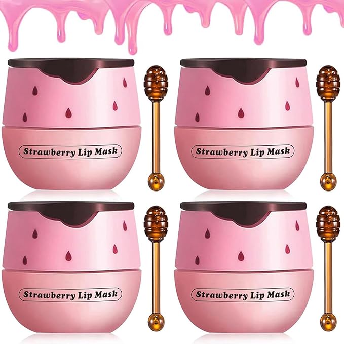 4 PCS Strawberry Lip Balm, Vitamin E Lip Masks Moisturizing Propolis Sleeping by Alisesun