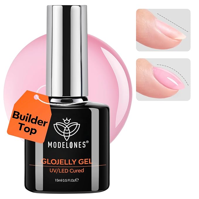 modelones Builder Nail Gel Top Coat, 15 ML No Wipe Ultra Gloss Jelly Pink Gel - Image 9