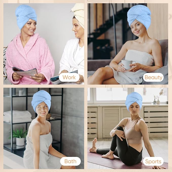 HOMEXCEL Blue Microfiber Hair Towels 5 Pack- 40 x 20 inches Super Soft - Image 7