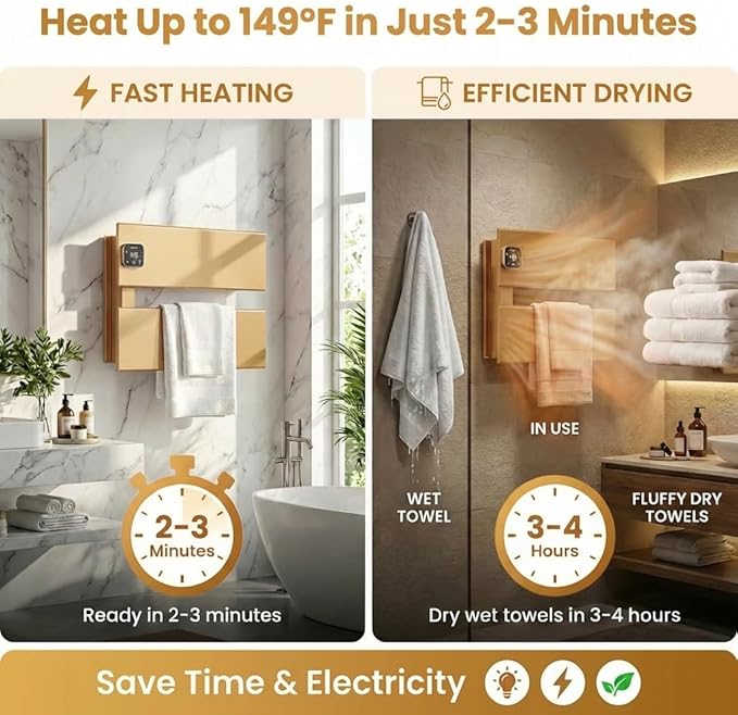 Electric Towel Warmer, Heated Towel Rack - Image 3