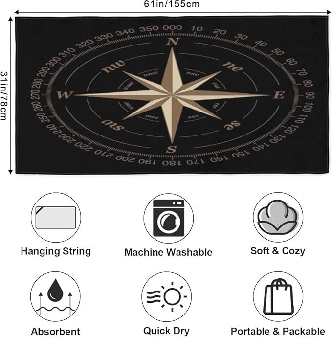 Compass Rose Beach Towel Oversized Quick Dry Beach Blanket Microfiber Sand Free - Image 2