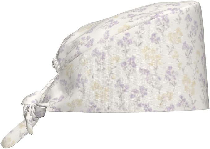 Scrub Cap for Women and Men Boho Black Leaf Pattern Adjustable Breathable by SUPLUCHOM