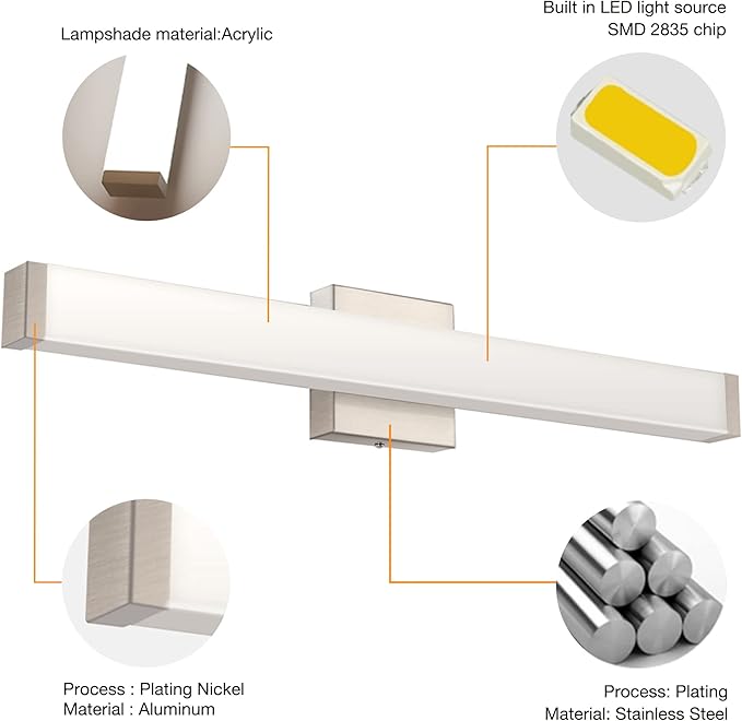 33.5 Inch Brushed Nickel LED Bathroom Vanity Light, 18W 4000K Natural White - Image 2