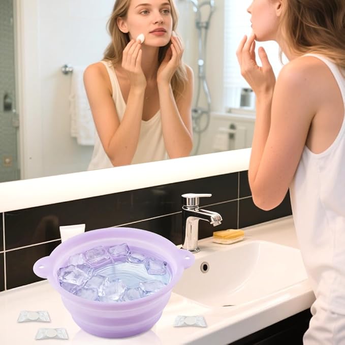 Face Bowl for Ice with Built-In Ice Tray, Collapsible Silicone Facial Ices Bath - Image 9