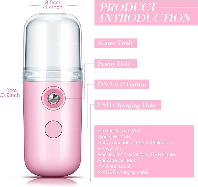 Honoson 2 Pack Nano Facial Mister Spray Bottle Handheld Humidifier Portable - Image 2