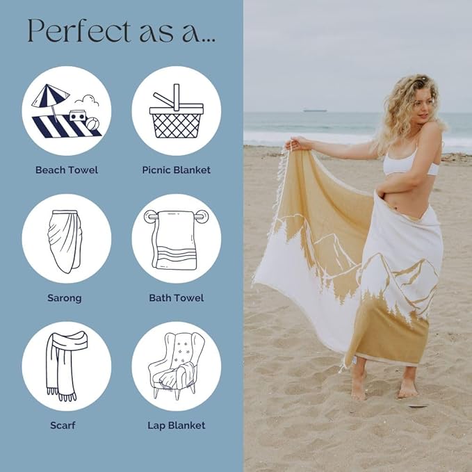 InfuseZen Turkish Towel with Mountain Landscape – 100% Organic Turkish Cotton - Image 5