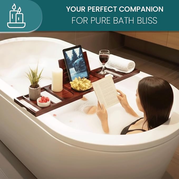 Bathtub Tray and Bath Pillows for Tub – Expandable Bamboo Bathtub Caddy - Image 4