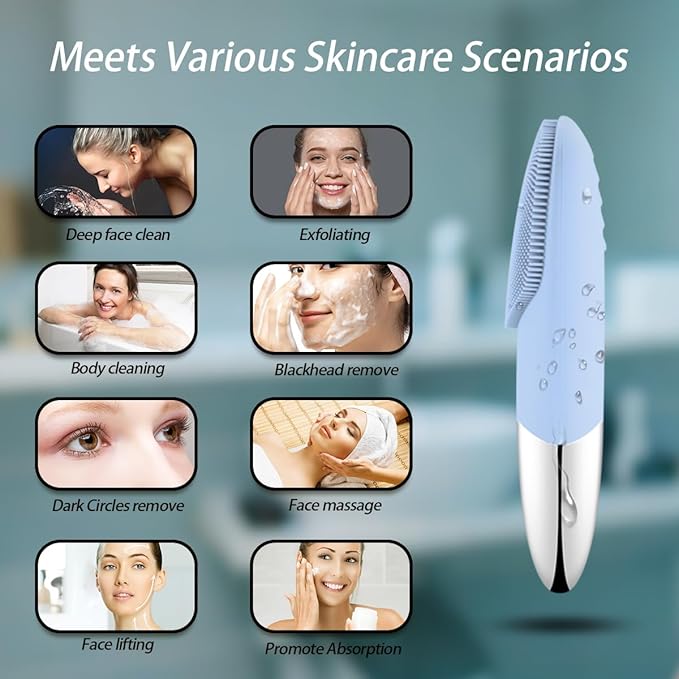 Facial Cleansing Brush, 3-in-1 Electric Silicone Face Scrubber, Vibrating - Image 5