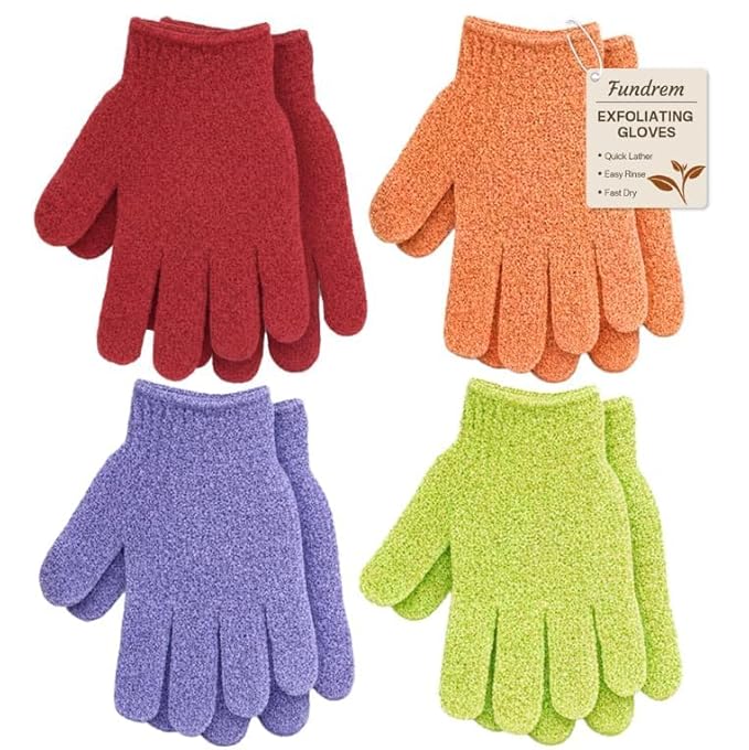 4 Pairs Exfoliating Gloves for Shower, Shower Gloves, Body Scrubber, Korean by FUNDREM