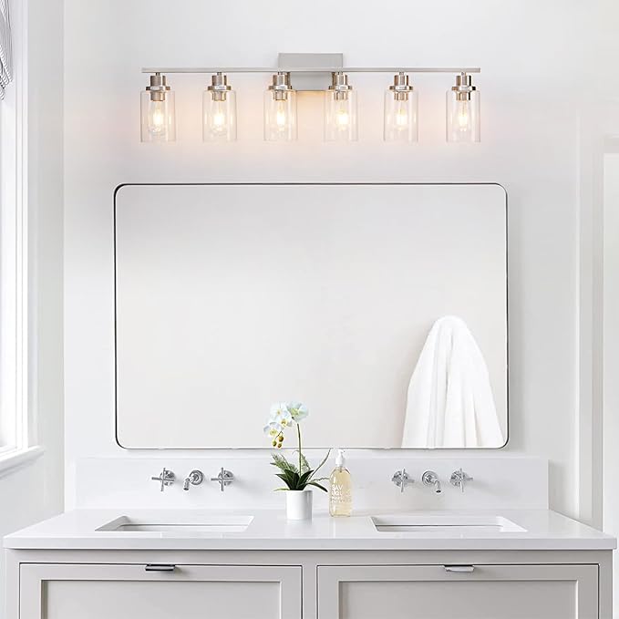 6 Light Bathroom Light Fixtures Brushed Nickel Vanity Light Over Mirror Modern - Image 2