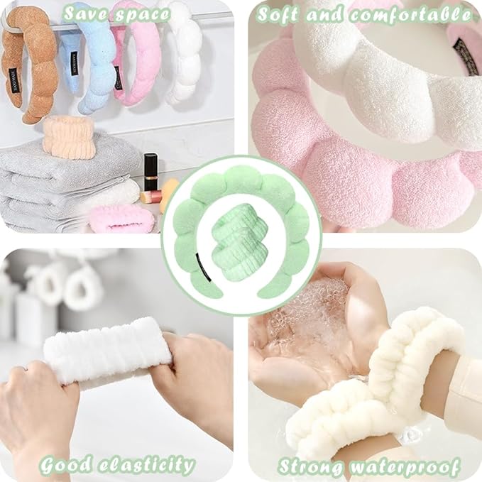 Spa Headbands for Washing Face Wristband Set Sponge Makeup Skincare Headband - Image 5
