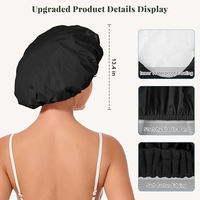 Shower Cap for Women Waterproof Reusable, Large Shower Cap Non-Slip - Image 2