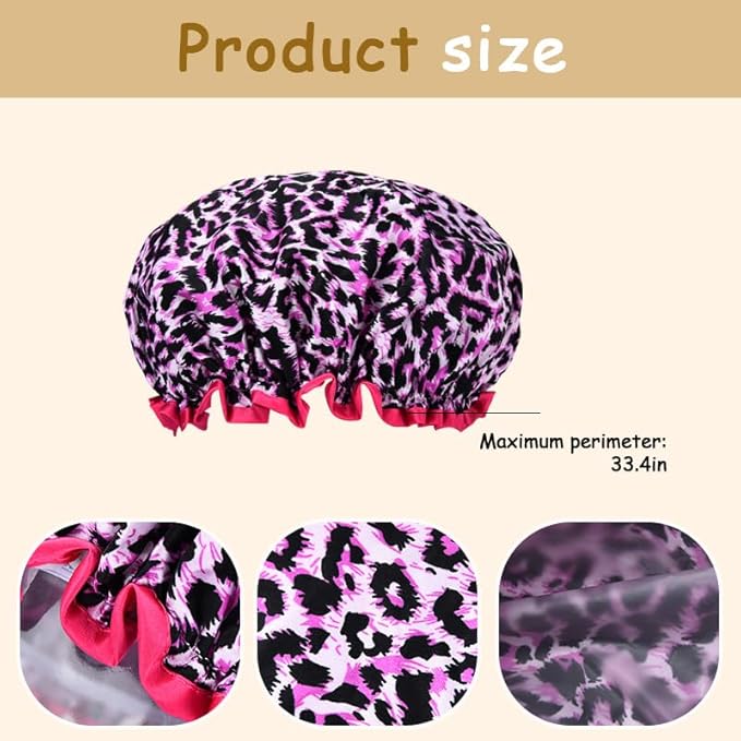 Womens Pink Leopard Print Shower Caps - Image 2