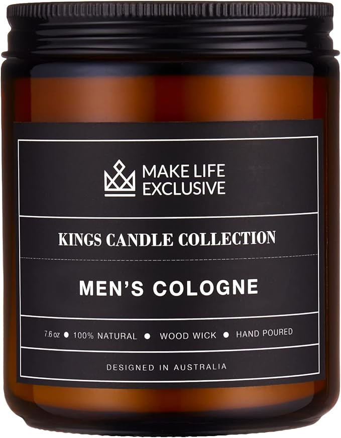 Scented Candles for Men | Men's Cologne, Amber Sandalwood Scent | Wooden Wick by MakeLifeExclusive