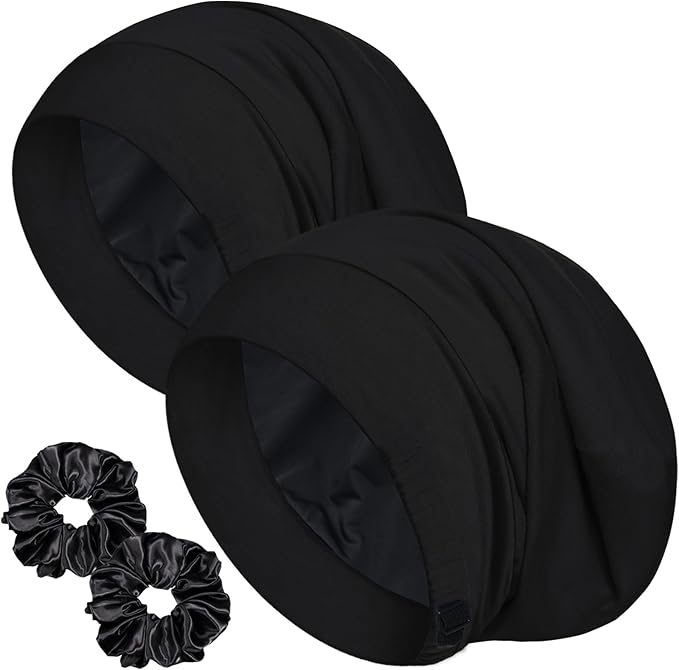 Sleep Cap Bonnet for Sleeping, Adjustable Cooling Ice Silk Lined Hair Bonnets by ROYBENS