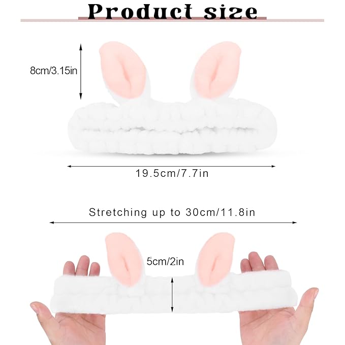 Cute White Rabbit Ears Headband Frog Eye Elastic to Wash Face - Image 2