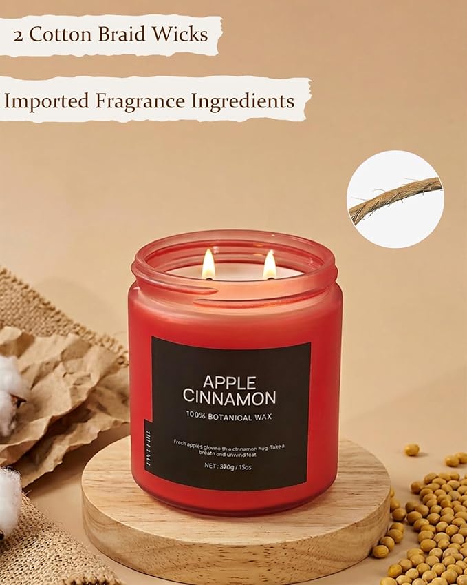 Apple Cinnamon Home Scented Candles, 13oz Organic Soy Wax, 76-Hour Clean Burning - Image 5