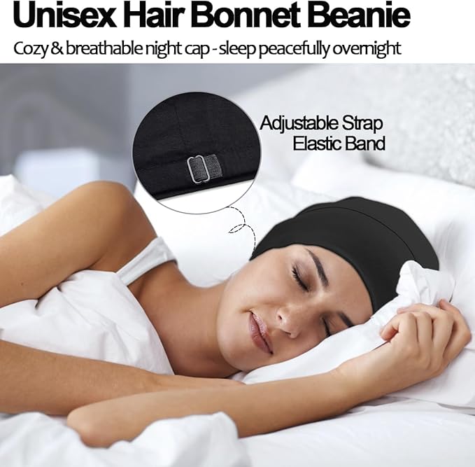 Sleep Cap Bonnet for Sleeping Black Women, Adjustable Cooling Ice Silk Lined - Image 2