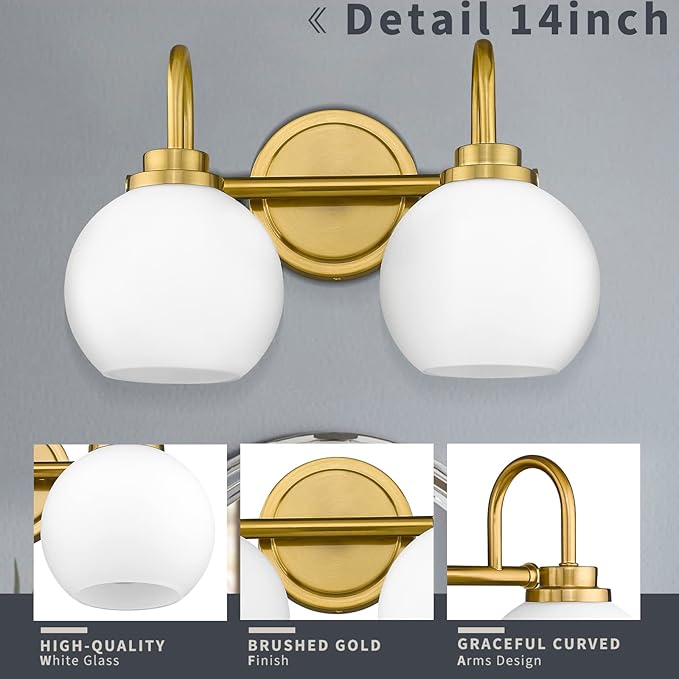 AKEZON Bathroom Light Fixtures 2-Light Brushed Gold Vanity Light, Modern - Image 7