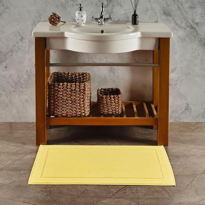 Hawmam Linen Yellow Bath Mats, 21 x 34 inches, Banded Design, Highly Absorbent - Image 2