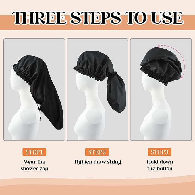2 Pcs Large Shower Cap for Braids, Extra Long Shower Cap for Women Long Hair & - Image 4