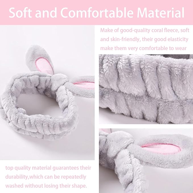 musejoy 2 Pcs Headband Bunny Ears Headband, Cute Spa Headbands - Image 3