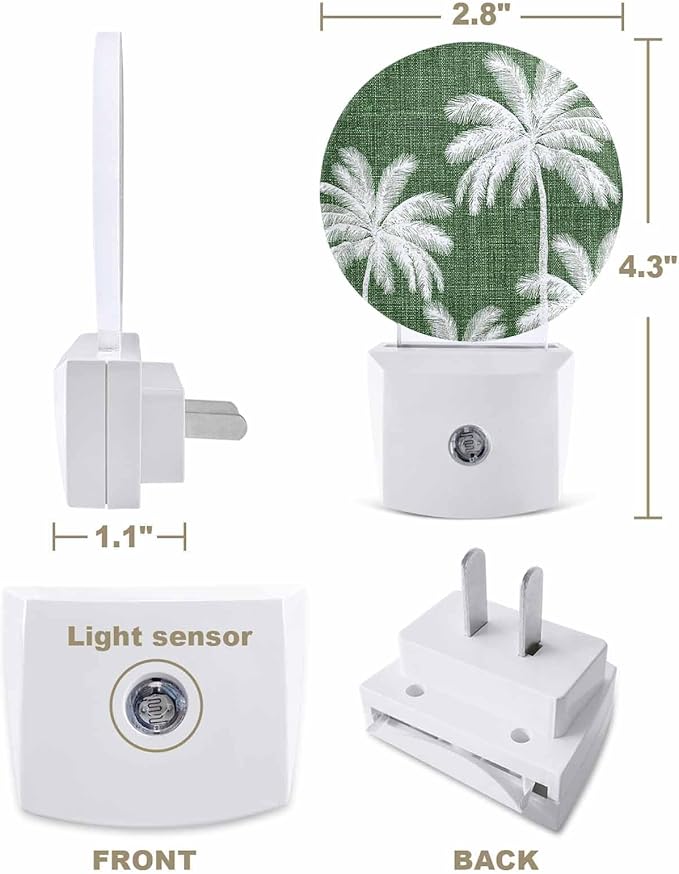 Night Lights Auto Sensor Tropical Palm Trees Night Light Forest Green Linen - Image 2