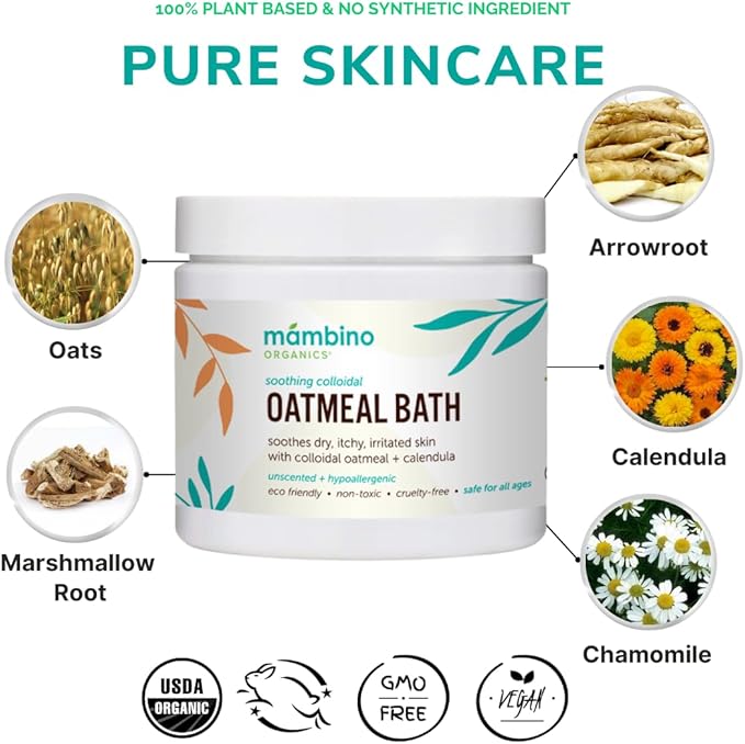 Mambino Organics Calming Skin Set, Oatmeal Bath Soak Powder & Soothing Body Oil - Image 2
