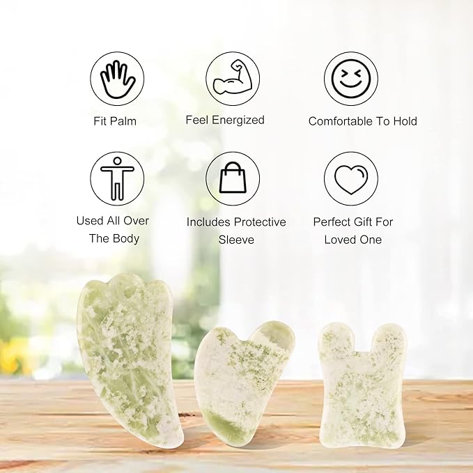 Gua Sha Facial Tools Set of 3 Guasha Massage Tool Jade Gua Sha Scraping Massager - Image 6