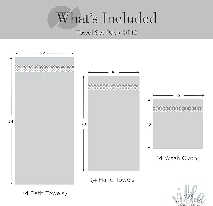 100% Cotton Bath Towel Set of 12-4 Bath Towels, 4 Hand Towels, 4 Wash Cloths - Image 5