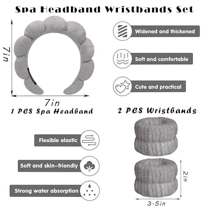 Spa Headbands for Washing Face Wristband Set Sponge Makeup Skincare Headband - Image 2