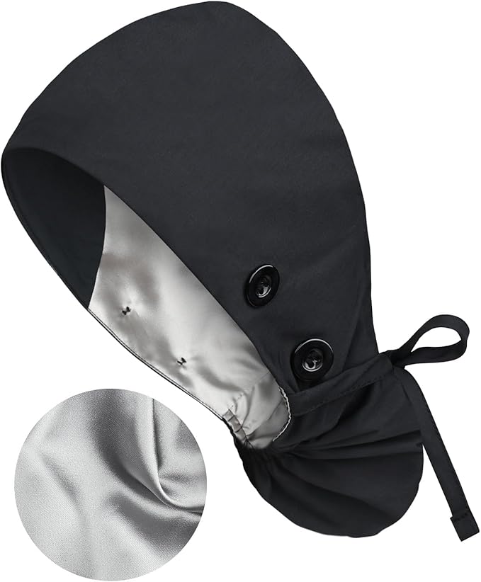 Satin Lined Scrub Caps with Buttons & Sweathand, Surgical Caps by Yuest