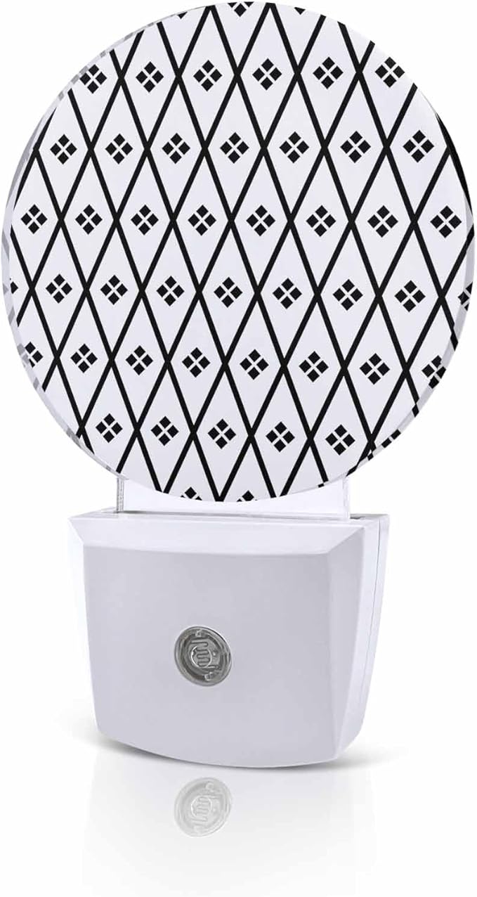 Night Lights Auto Sensor Black White Diamond Night Light Geometric Rhombus by Home+L6
