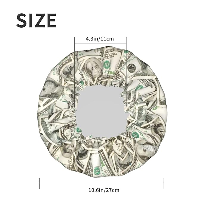 100 Dollar Money Shower Cap For Women Reusable Waterproof Double Layers Bath - Image 5