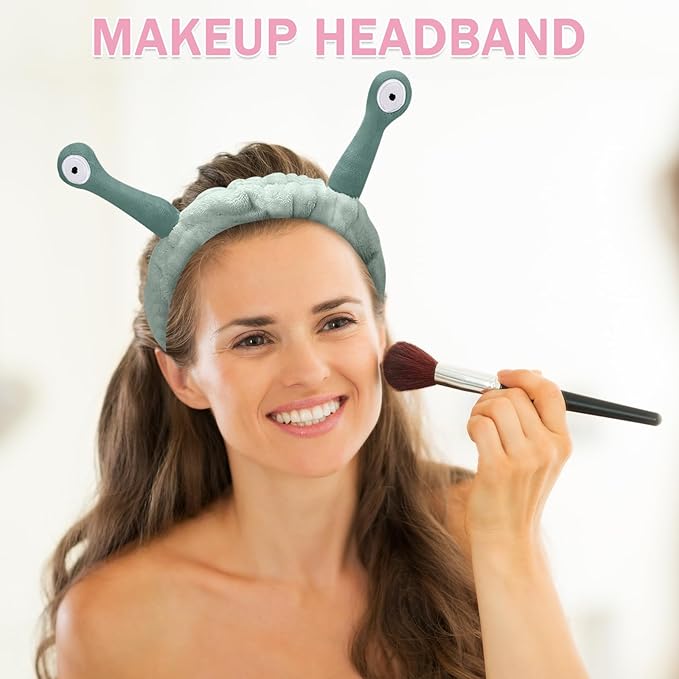 Jowmoy Cute Dark green Snail Headband, Wash Face - Image 4