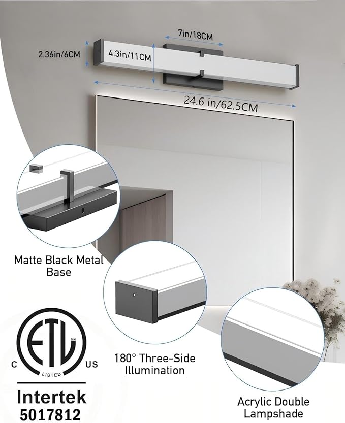 Modern Bathroom Light Fixtures 24 Inch, 25W 2500 Lumen Dimmable Bathroom Vanity - Image 3