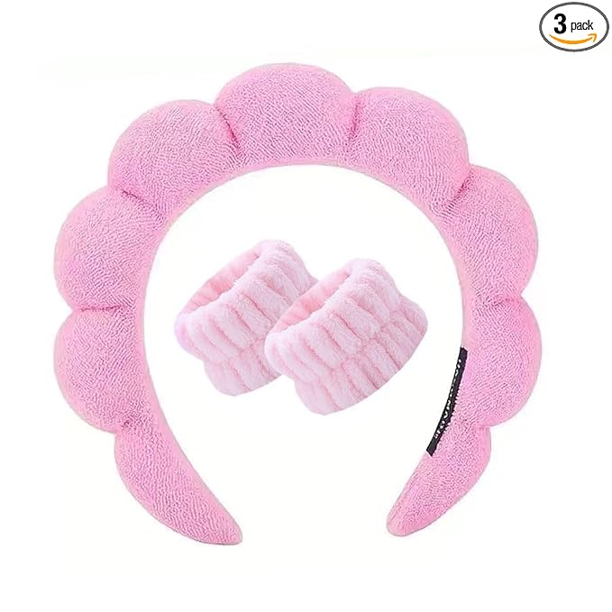 Spa Headband and Wristband Set for Women, Terry Cloth Sponge Headband for by HKOVNE