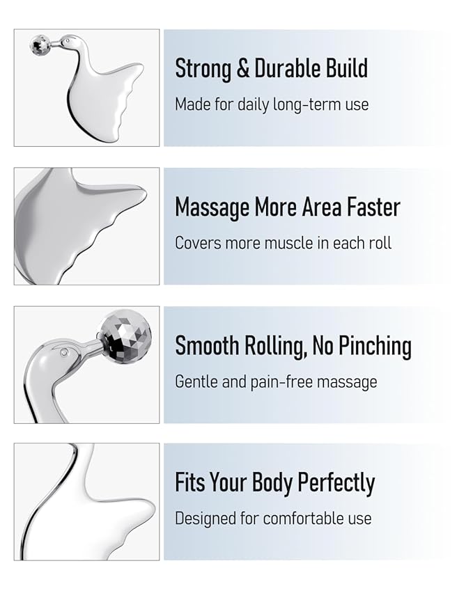 Stainless Steel Gua Sha with Eye Roller, 2026 Updated 2 in 1 Swan Shaped Face - Image 6