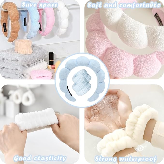 Spa Headbands for Washing Face Wristband Set Sponge Makeup Skincare Headband - Image 5