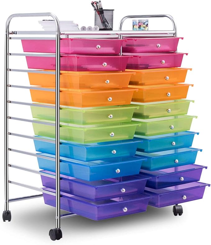 Giantex 20 Drawer Rolling Storage Cart Tools Scrapbook Paper Office School - Image 3