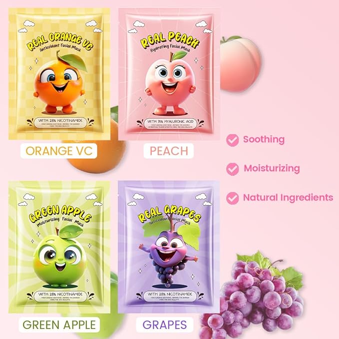 Kaely 12 Pack Fruit Face Masks for Kids, Kids Face Mask Spa Day Kit Supplies - Image 3