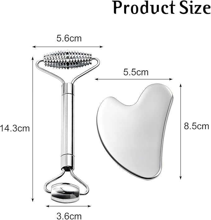 Gua Sha Facial Tools and Face Roller Set, Stainless Steel Facial Sculpting Eyes - Image 6