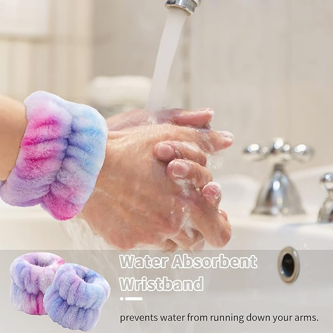 WHAVEL 6PCS Spa Headband and Wristbands Set, Face Wash Headband Wrist Bands - Image 3