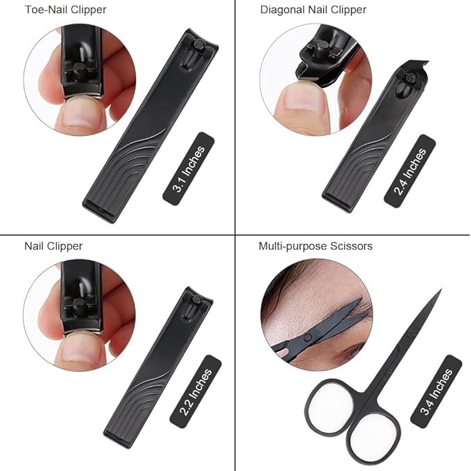 ZIZZON Travel Mini Manicure set Nail Clipper set 10 in 1 Stainless Steel - Image 4